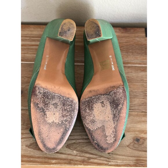 Vintage DKNY Artemisia Made in Italy Green Leather Bow Platform Pumps Size 8.5 - Picture 14 of 15